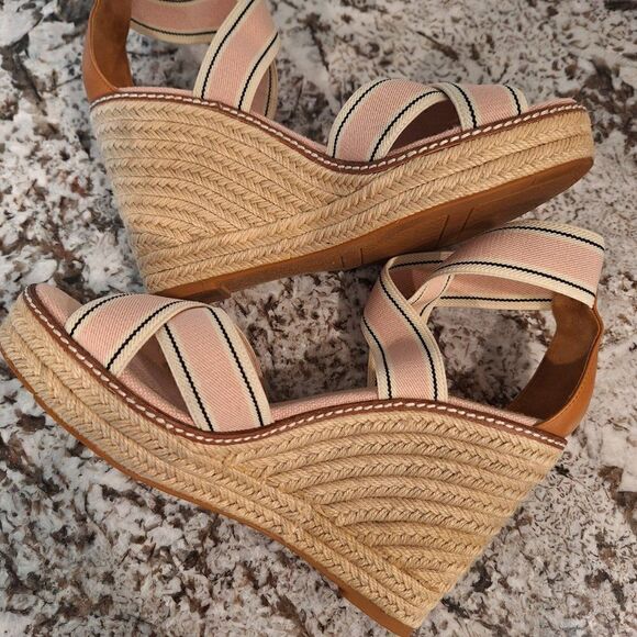 Tory Burch Frieda Platform Wedge‎ Espadrille Open Toe Sandals Heels  size 10M - Picture 6 of 12